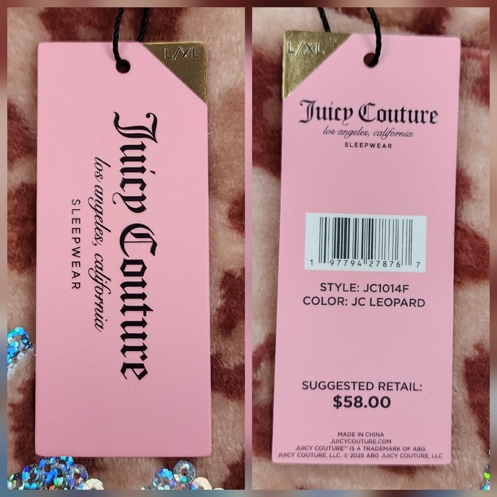 Juicy Couture Sequin Leopard Animal Print Sherpa Hoodie Tunic L/XL - Picture 4 of 11